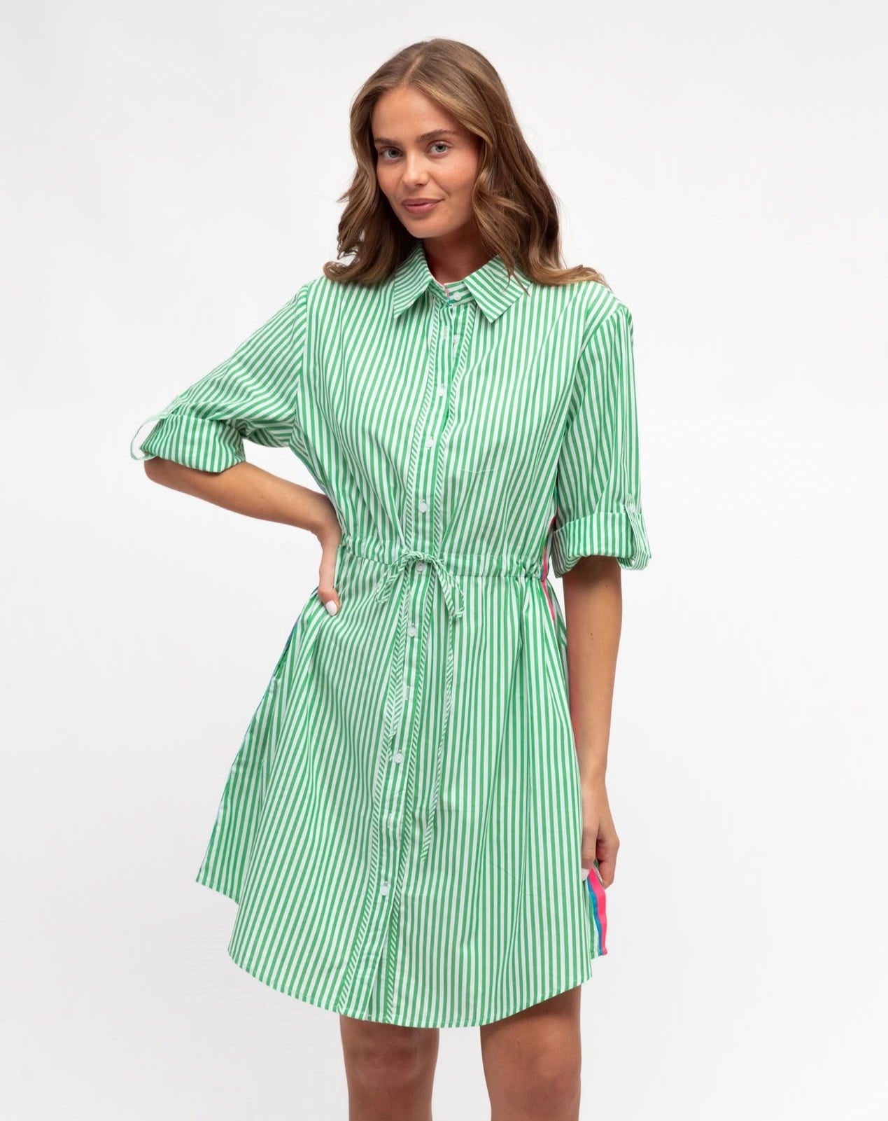LABEL OF LOVE STELLA SHIRT DRESS GREEN STRIPE