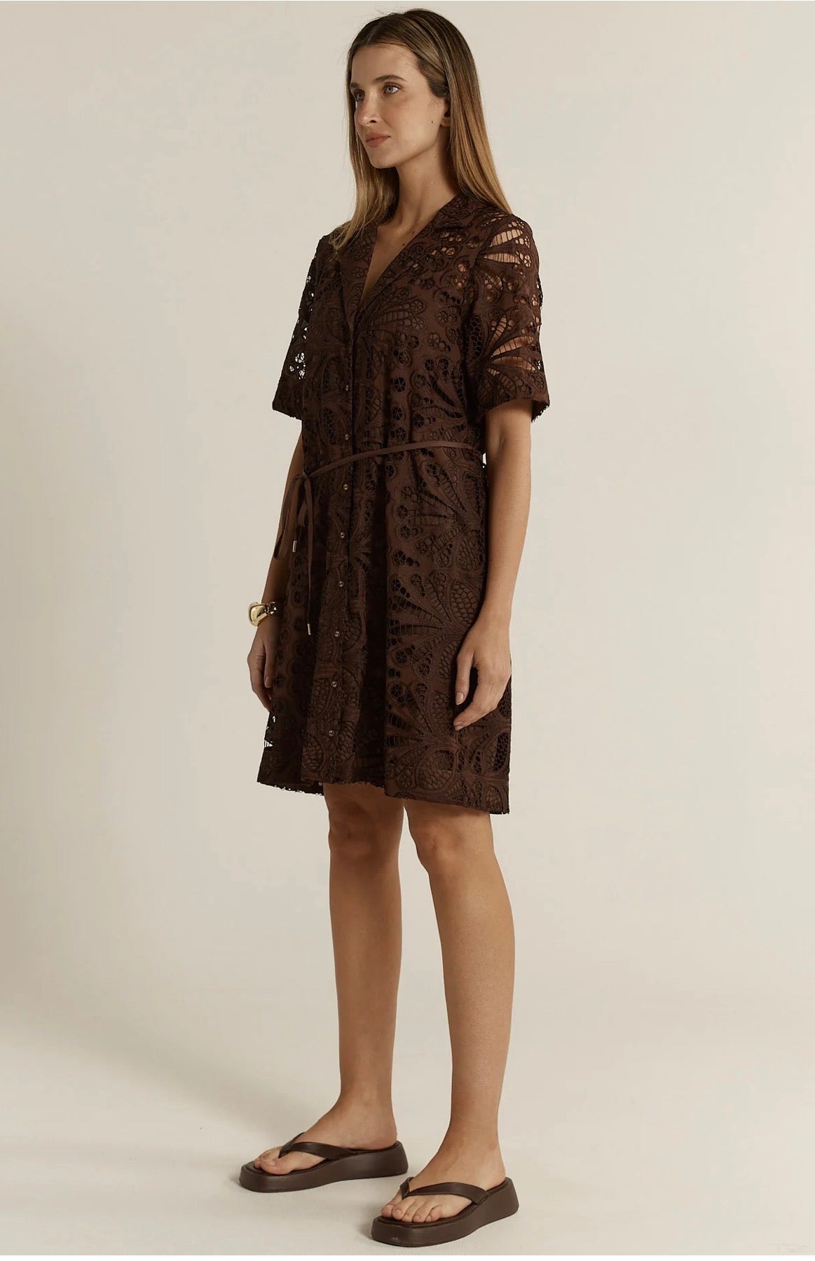 FATE & BECKER ELARA BRODIER SHIRT DRESS CHOCOLATE