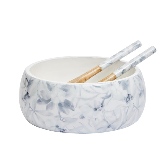 BRE028 WINTER WHITE BOWL & SERVER SET MANGO WOOD