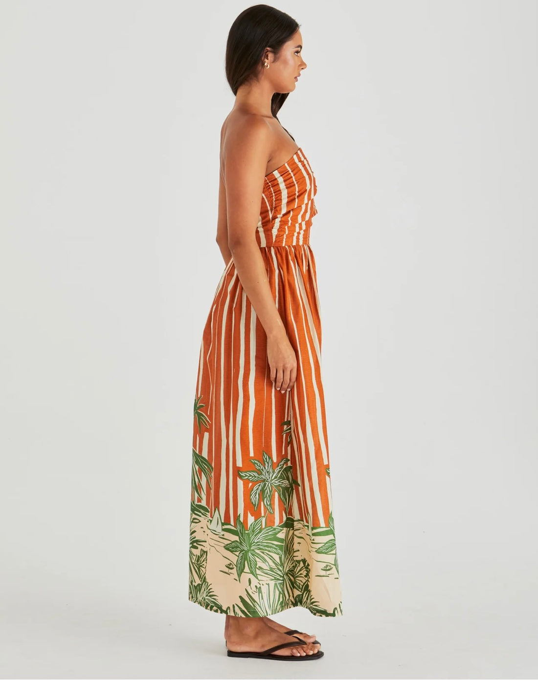 SASS MINA STRAPLESS DRESS PALM STRIPE