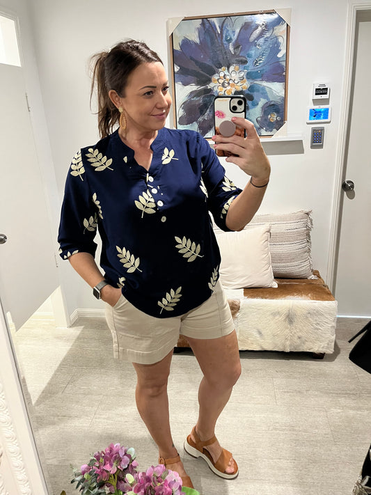 GOLD LEAF BLOUSE NAVY