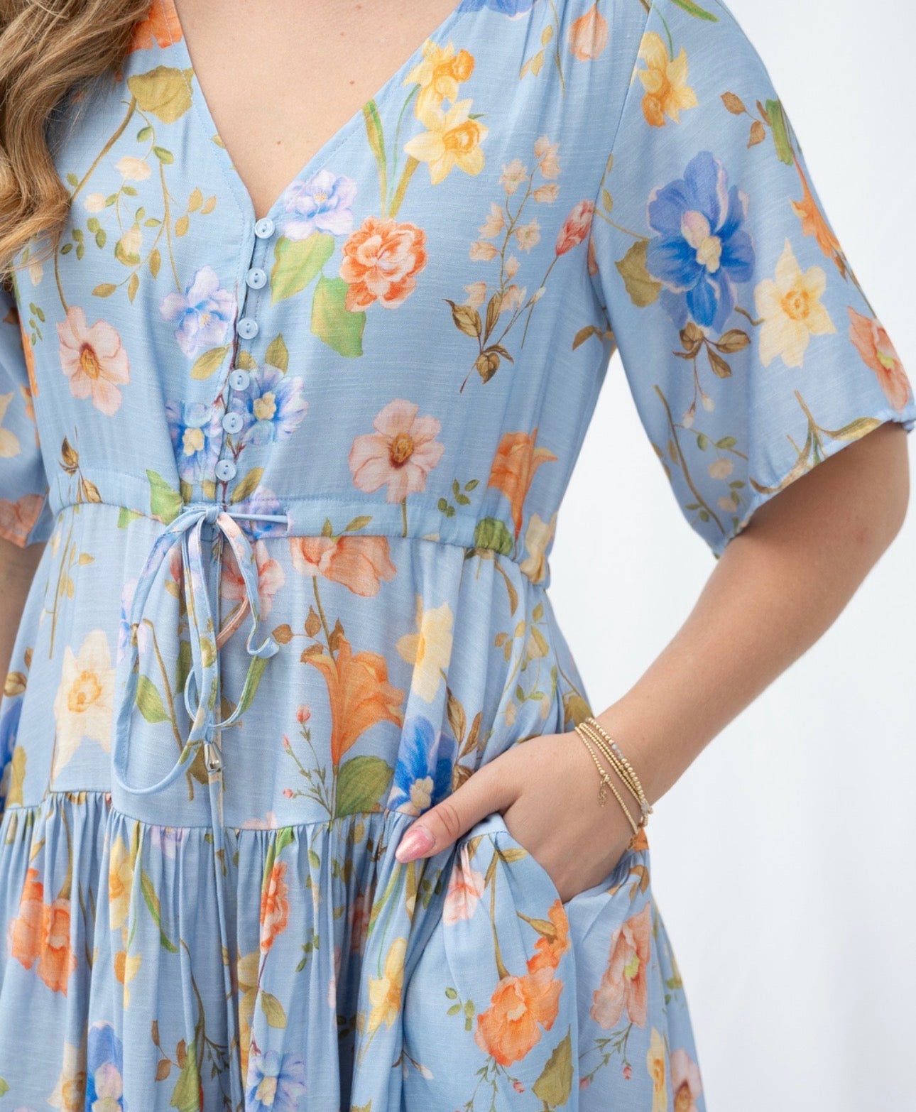 FRIA BLUE CREAM MINI DRESS