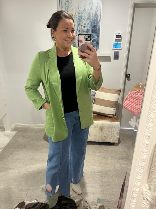 AMYIC LINEN BLAZER GREEN