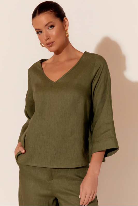 AJD-1219KHAK DEMI LINEN TOP