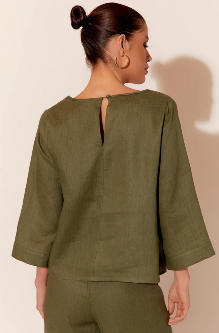AJD-1219KHAK DEMI LINEN TOP