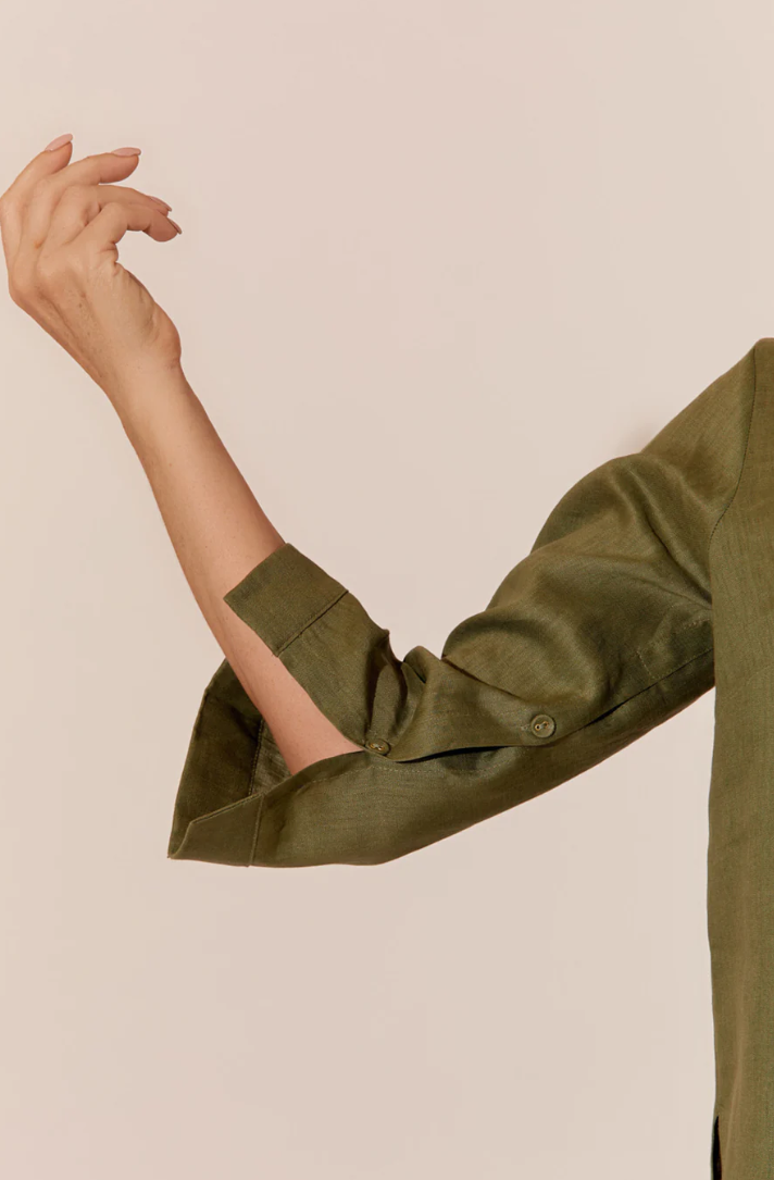 AJD-1219KHAK DEMI LINEN TOP
