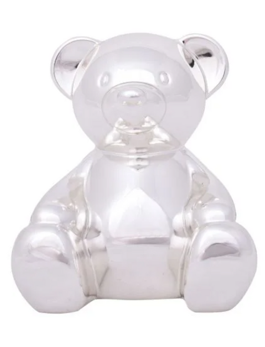 SILVER TEDDY BEAR MONEYBANK