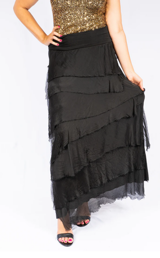 ITALIAN NORA SILK SKIRT BLACK