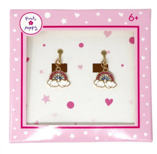 PINK POPPY CLIP ON EARRINGS RAINBOW