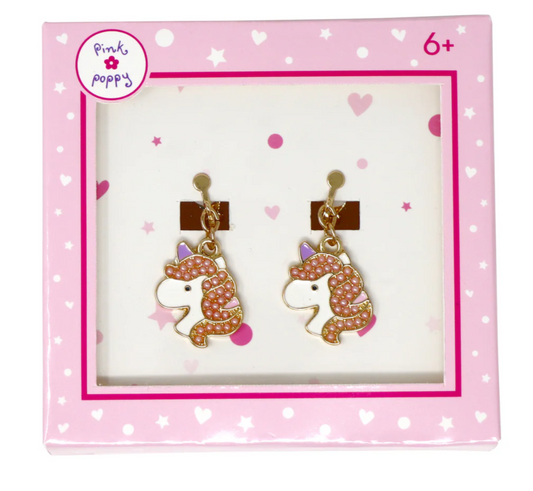 PINK POPPY CLIP ON EARRINGS UNICORN