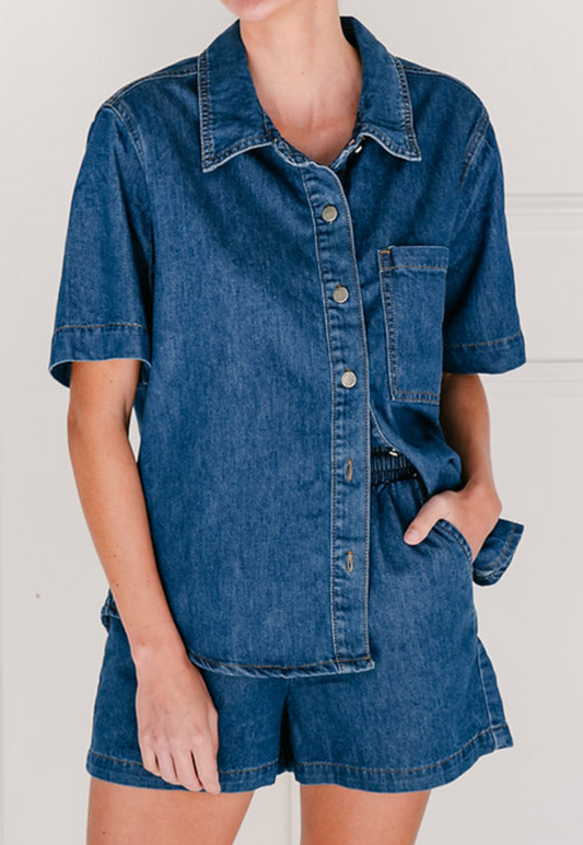 RILEY DENIM TOP MID BLUE