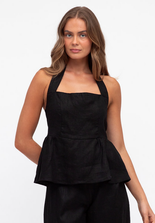 WHITE CLOEST BLACK LINEN TANK