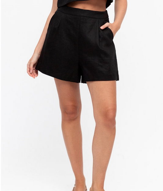 WHITE CLOSET BLACK LINEN SHORTS