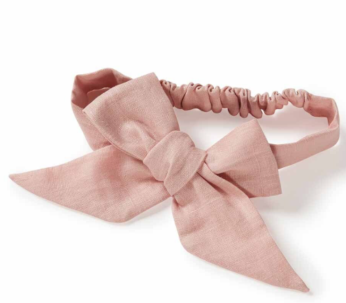 SNUGGLE HUNNY DUSTY PINK PRE-TIED LINEN BOW BABY & TODDLER
