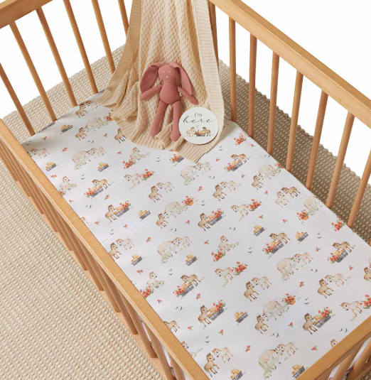 SNUGGLE HUNNY PONY PALS ORGANIC FITTED COT SHEET