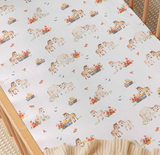 SNUGGLE HUNNY PONY PALS ORGANIC FITTED COT SHEET