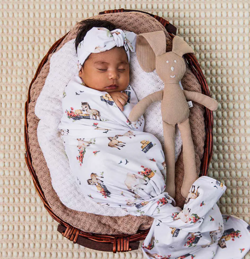 SNUGGLE HUNNY PONY PALS ORGANIC JERSEY WRAP&TOPKNOT SET