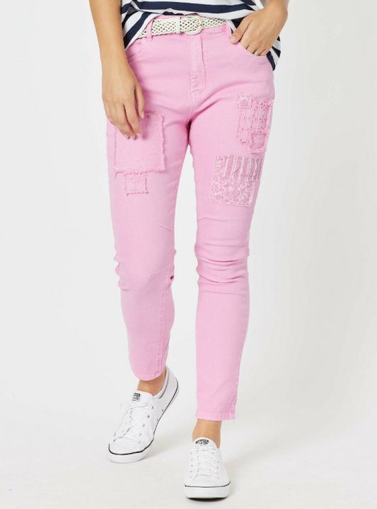 THREADZ DENIM PATCH JEANS PINK