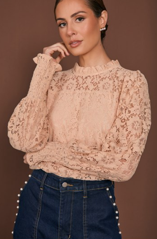 ADORNE OLIVIA LONG SLEEVE LACE TOP NUDE