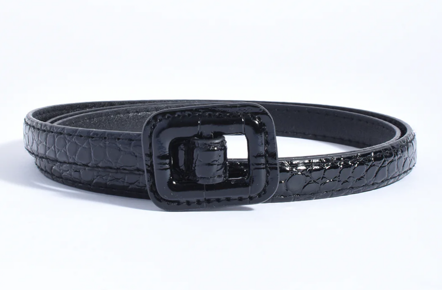 ADORNE THIN CROC BELT BLK