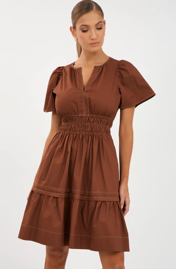 ADORNE ELIANA POPLIN DRESS CHOCOLATE