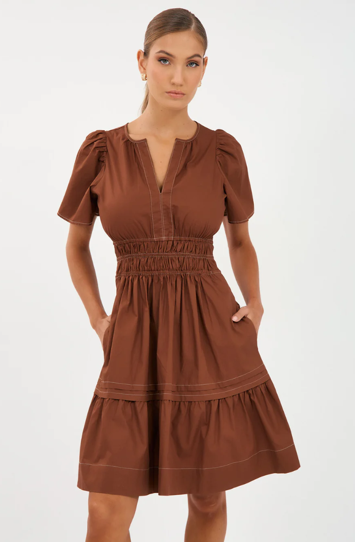ADORNE ELIANA POPLIN DRESS CHOCOLATE
