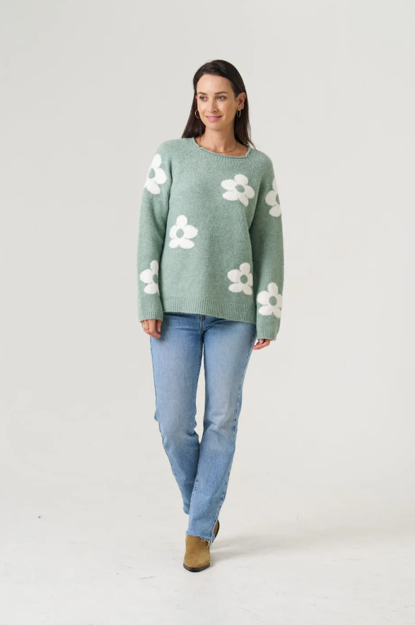 HQ BRENDA FLOWER KNIT GRN