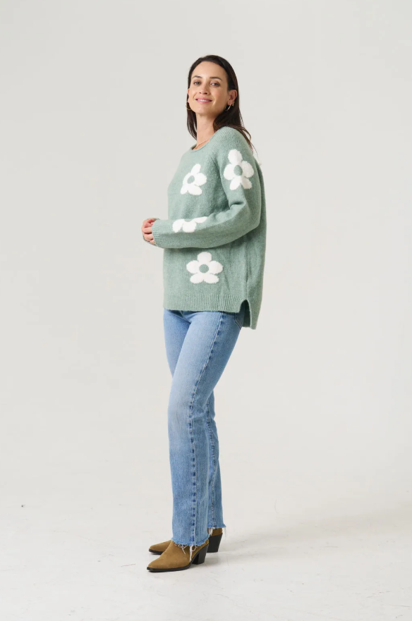 HQ BRENDA FLOWER KNIT GRN