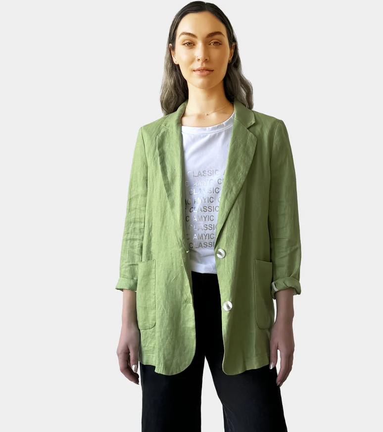 AMYIC LINEN BLAZER GREEN