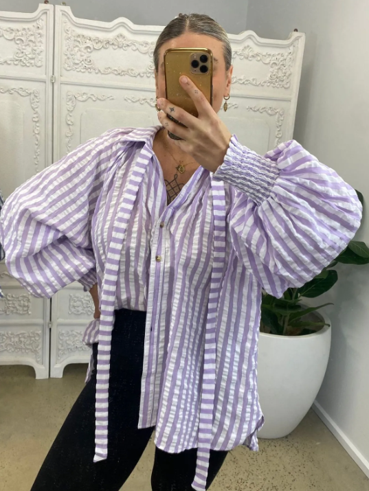 KIIK LUXE BERRY STRIPE LS SHIRT LILAC