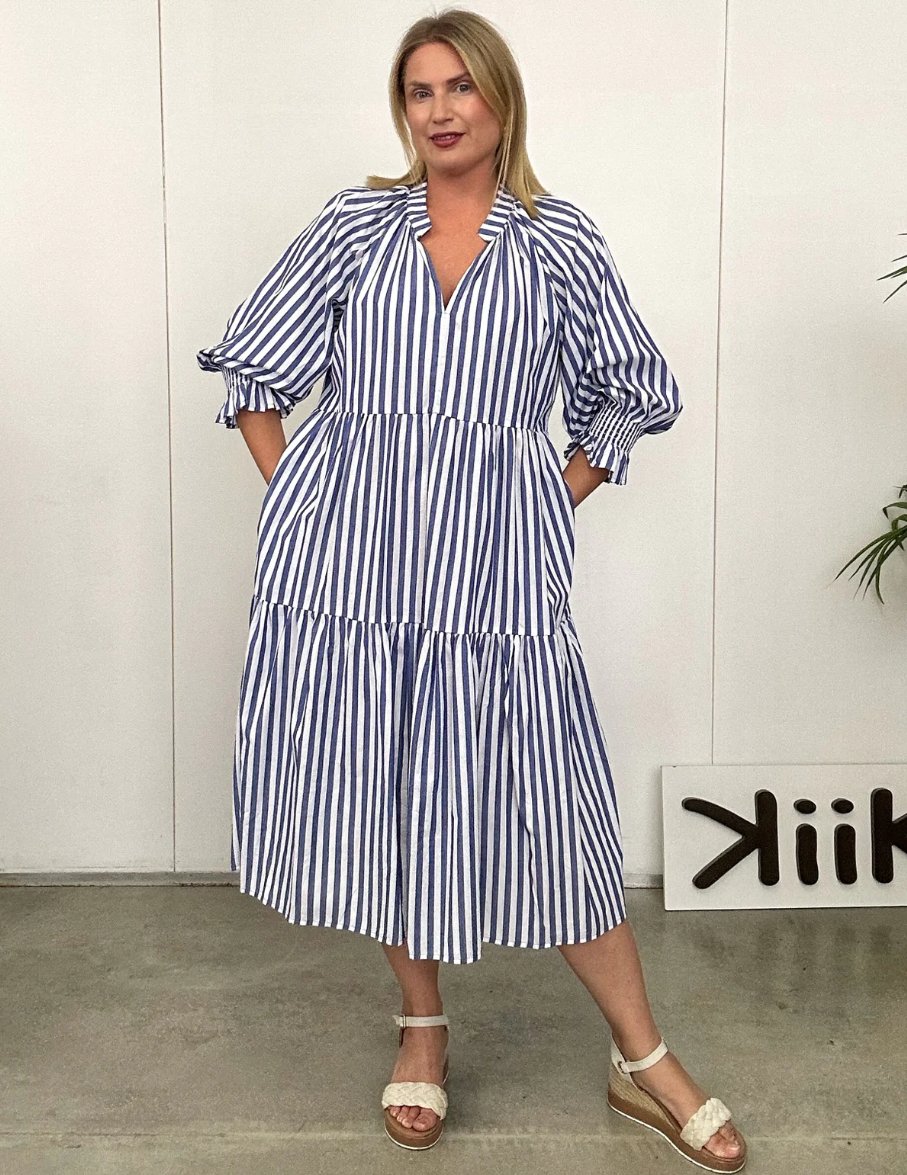 KIIK LUXE FRANCES STRIPE DRESS NAVY