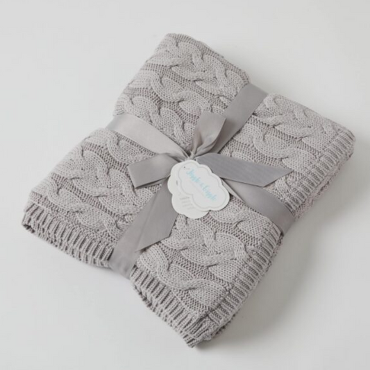 AURORA CABLE KNIT BABY BLANKET - SILVER/CREAM