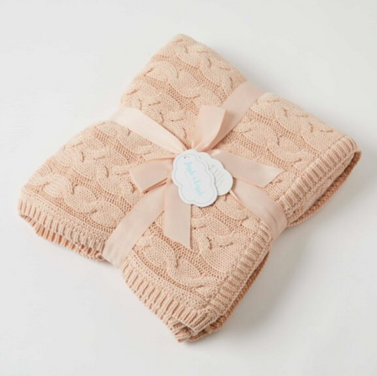 AURORA CABLE KNIT BABY BLANKET - PINK CLAY/CREAM