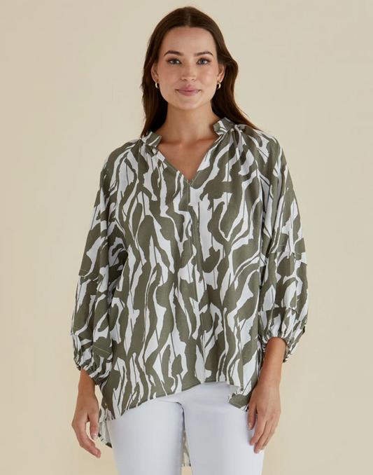 BETTY BASICS GRAZIA BLOUSE OLIVE