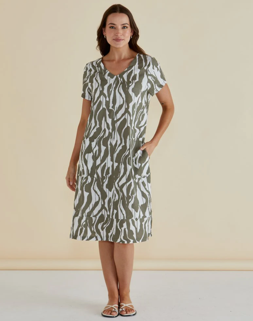 BETTY BASICS ELWOOD DRESS OLIVE PRINT