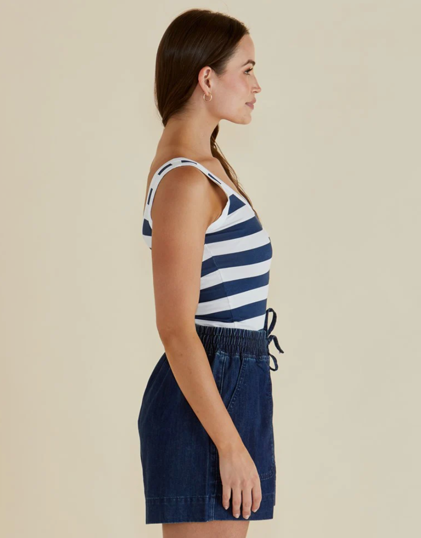 BETTY BASICS EMMA SCOOP TANK NAVY STRIPE