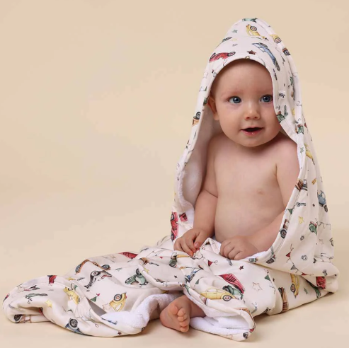 SNUGGLE HUNNY VINTAGE CARS HOODED BABY TOWEL