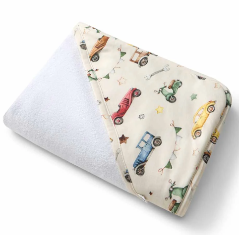 SNUGGLE HUNNY VINTAGE CARS HOODED BABY TOWEL