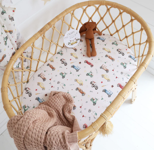 SNUGGLE HUNNY VINTAGE CARS BASSINET SHEET/CHANGE PAD COVER
