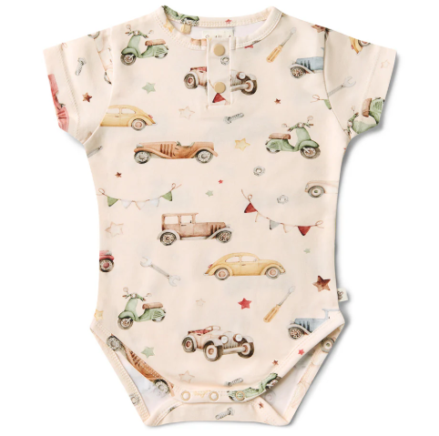 SNUGGLE HUNNY VINTAGE CARS SHORT SLEEVE BODYSUIT