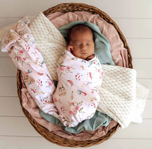SNUGGLE HUNNY ALICE'S TEA PARTY JERSEY WRAP & TOPKNOT SET