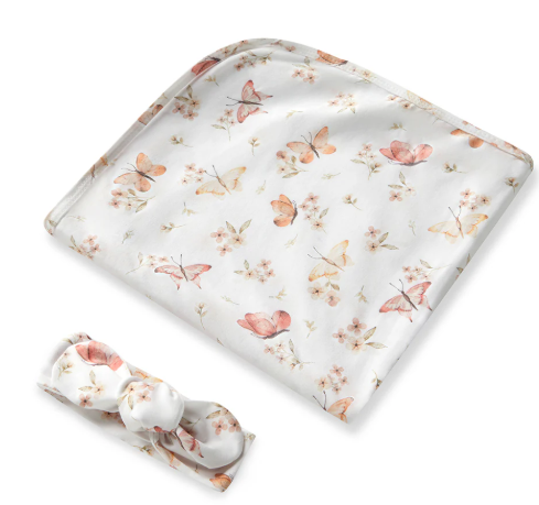 SNUGGLE HUNNY BUTTERFLY JERSEY WRAP & TOPKNOT SET