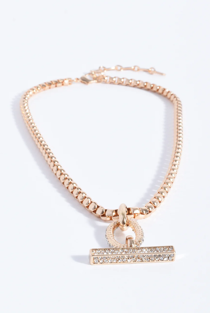 DIAMANTE FOB DROP NECKLACE GOLD