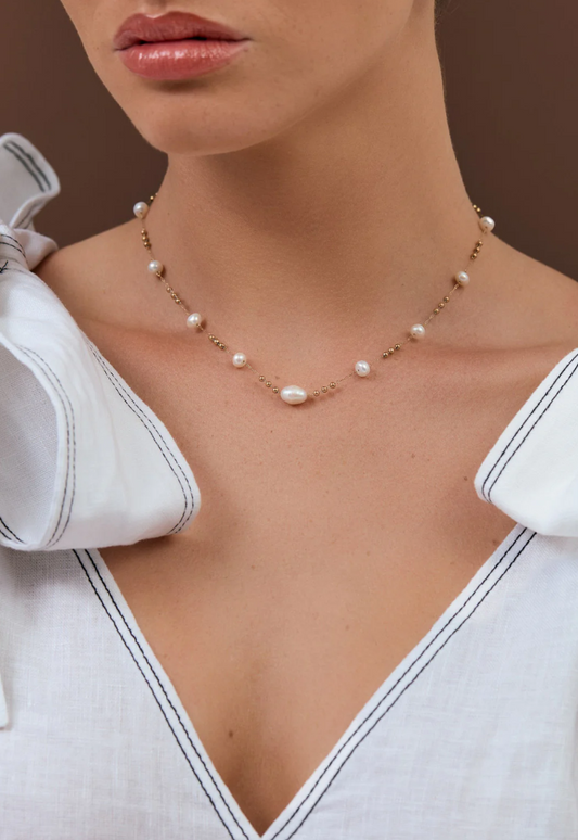 CHAIN PEARL NECKLACE GOLD
