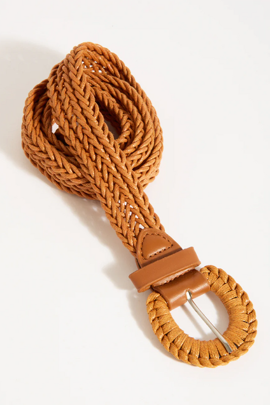 PLAITED CORD BUCKLE BELT TAN