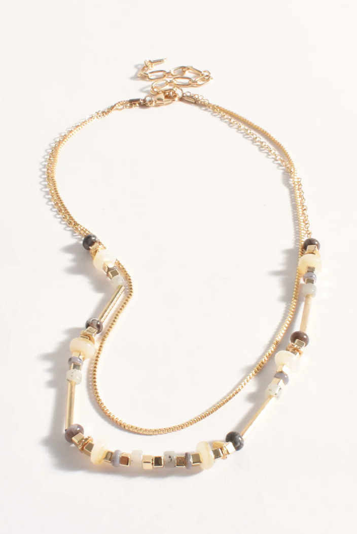 FINE LAYERED STONE CHAIN NECKLACE