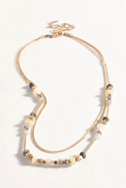 FINE LAYERED STONE CHAIN NECKLACE