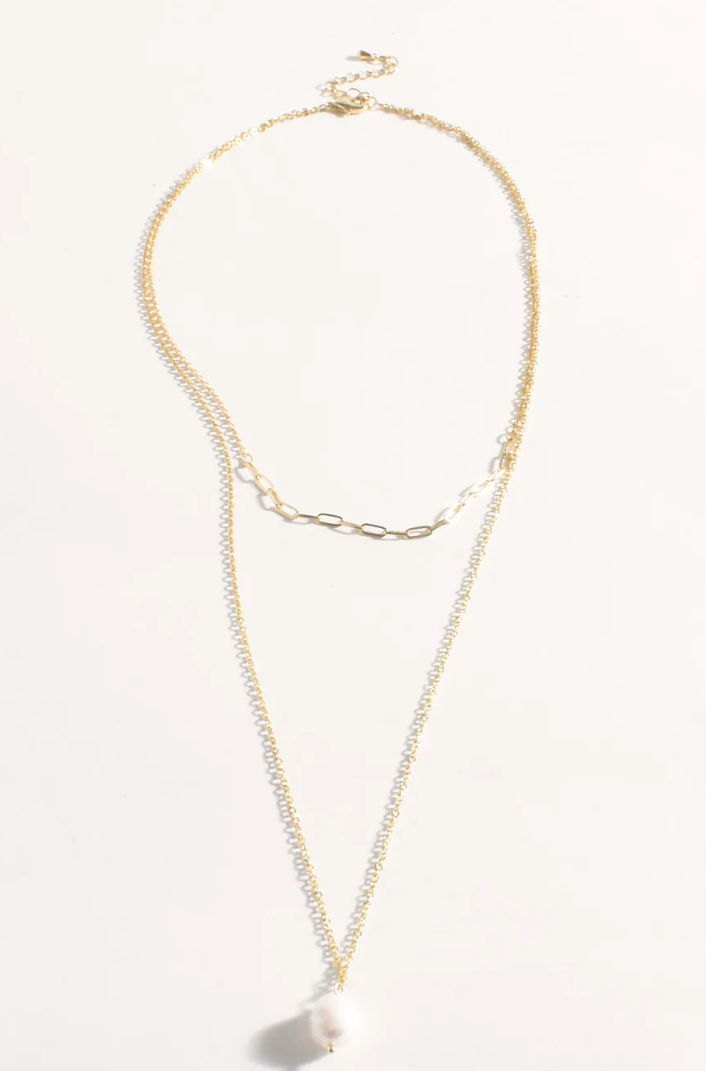 PEARL DROP LAYER NECKLACE GOLD