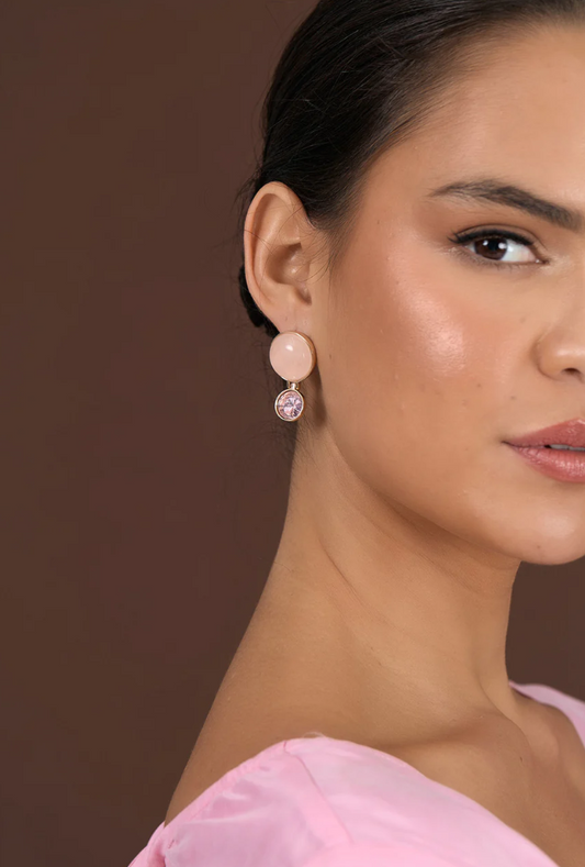 STONE GLASS DROP EARRINGS PINK
