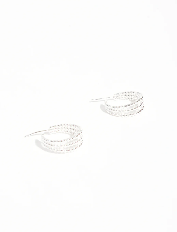 TRIO BALL HOOP EARRINGS SILVER